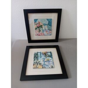 Set of 2  Watercolor Painting Floral Tea Home Style Signed Floating‎ Art Pastel